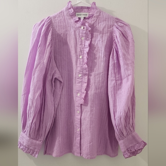 Anthropologie Antik Batik  Purple Ruffled Blouse, Size 36/ XS, Cotton. - Picture 1 of 9
